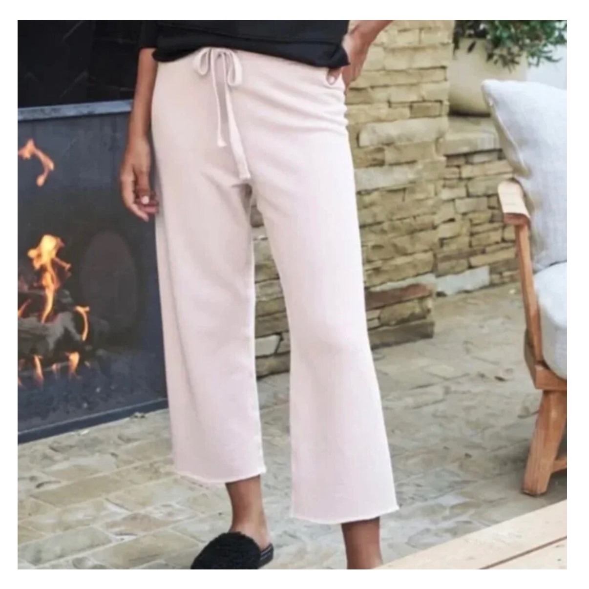 Frank & Eileen Wide Leg Crop Sweatpants Xl Pale Pink French Terry Drawstring